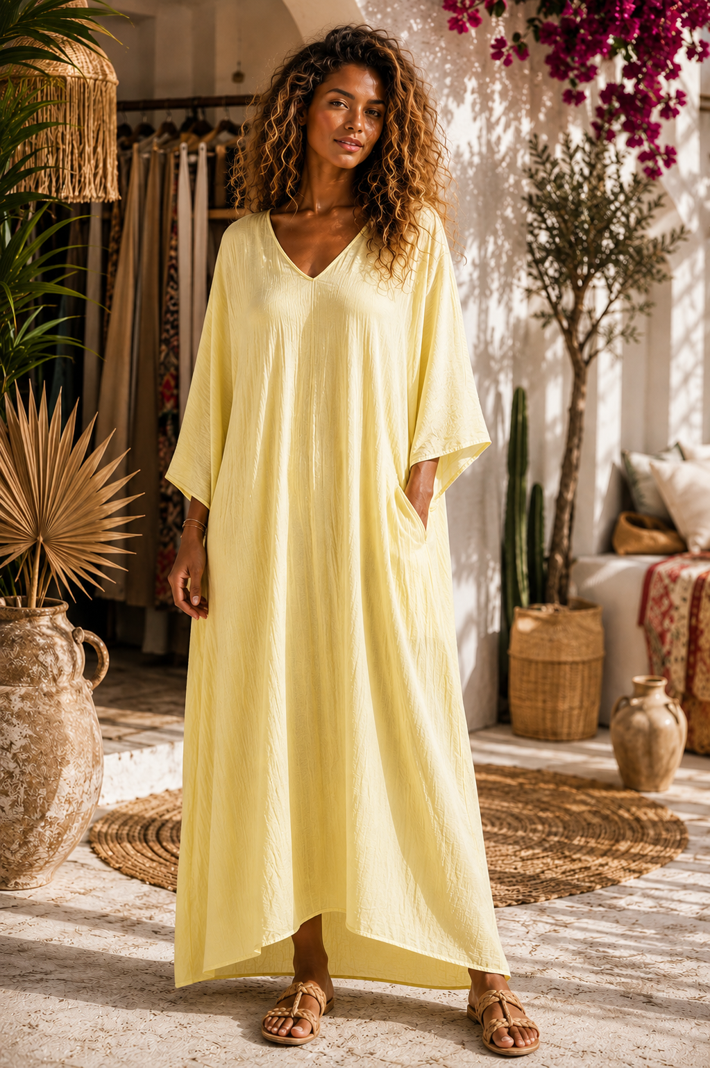 Καφτανοφόρεμα σατινέ με πτυχώσεις viscose