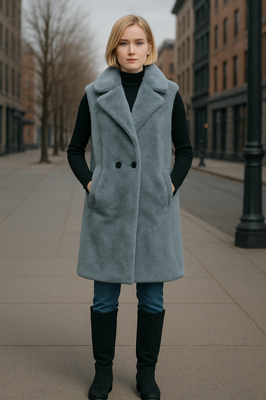 Ημίπαλτο αμάνικο με οικολογική γούνα