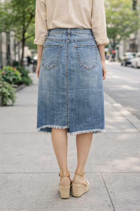 Φούστα jean midi βαμβακερή oversized