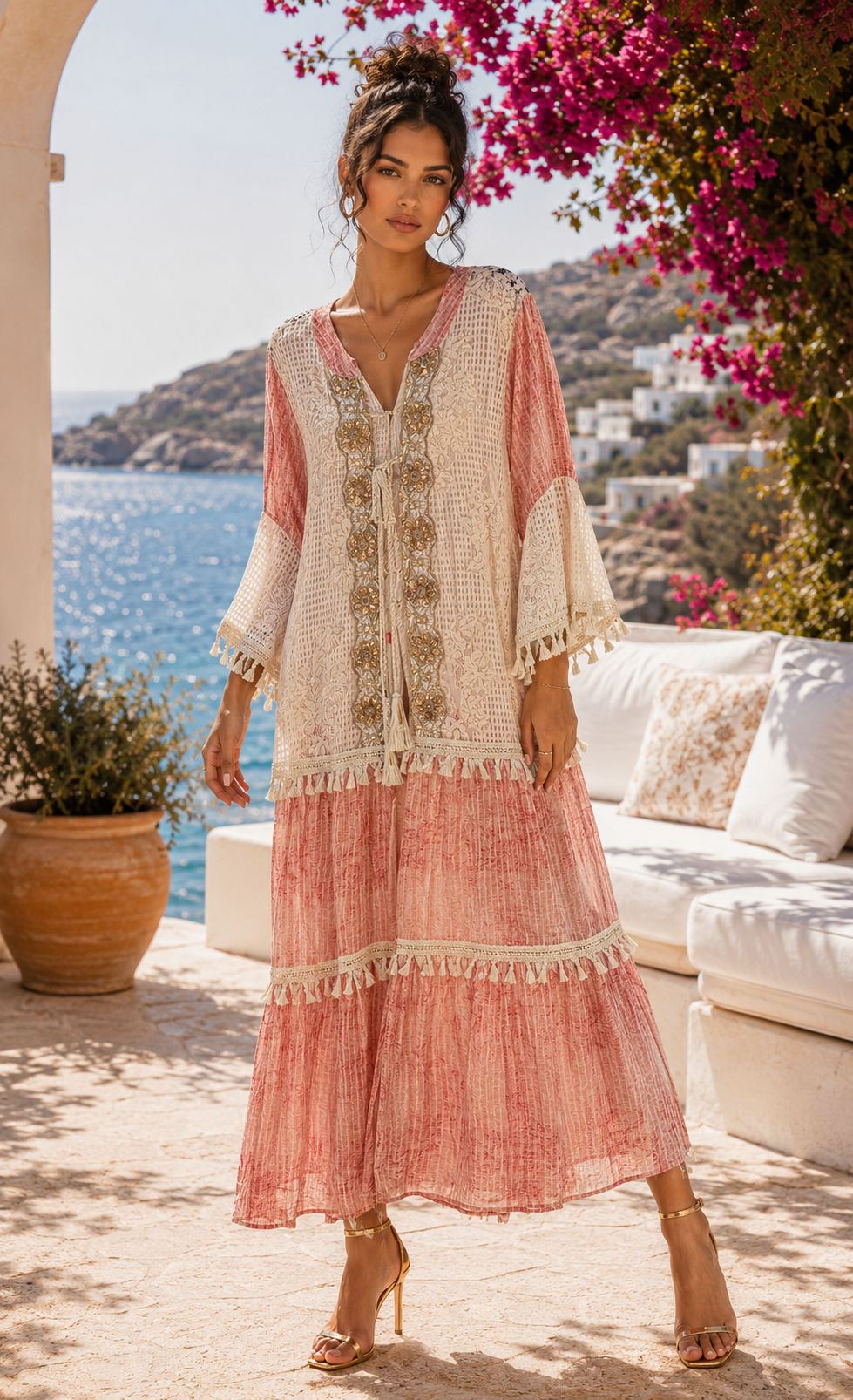 Open-Knit Kaftan Tunic Cover-Up LK5309