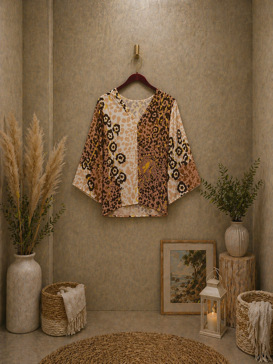 Μπλουζοπουκαμίσα σατινέ animal printed viscose