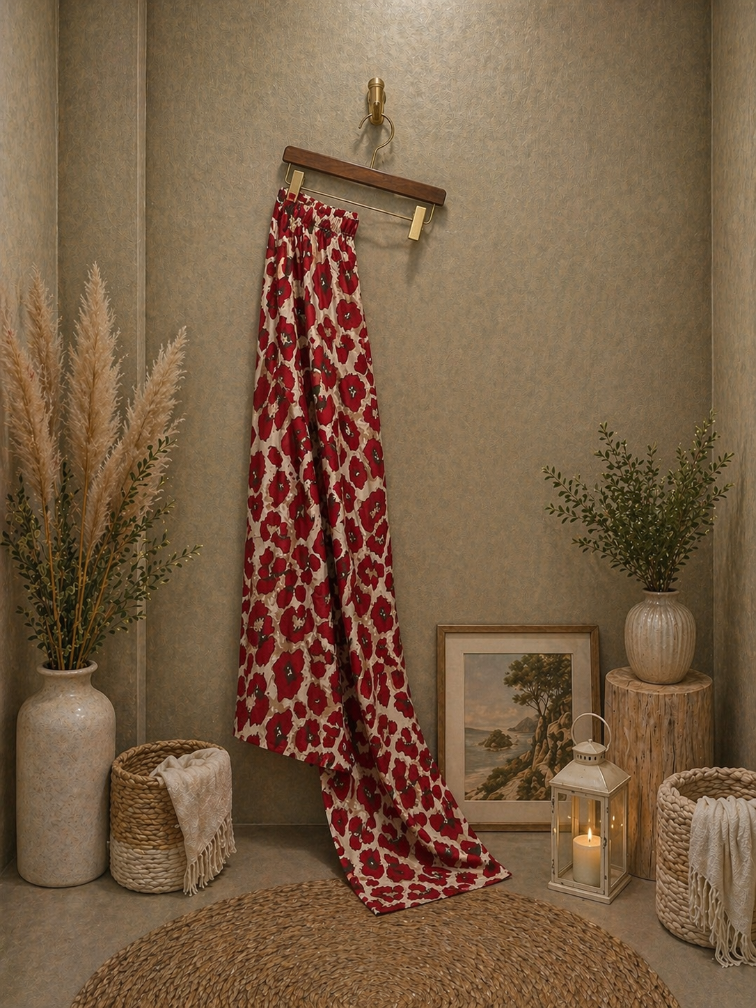 Παντελόνα oversized floral σατινέ