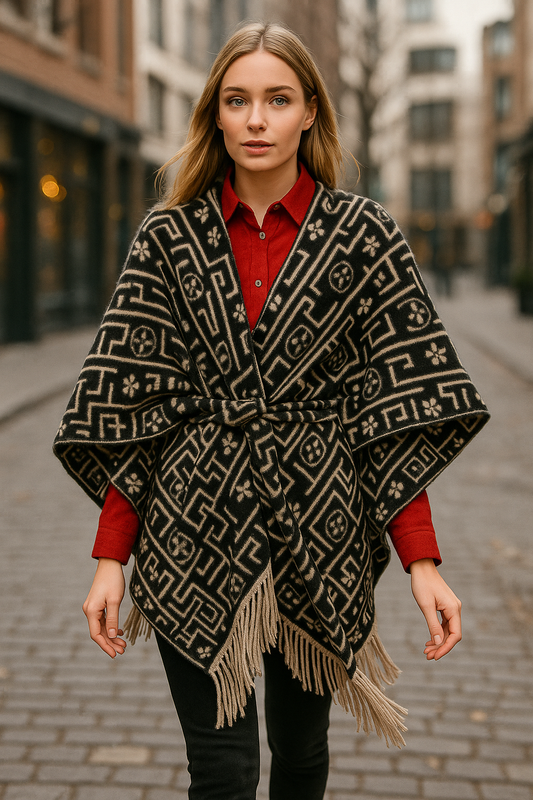 Κάπα πλεκτή με δέσιμο & κρόσσια