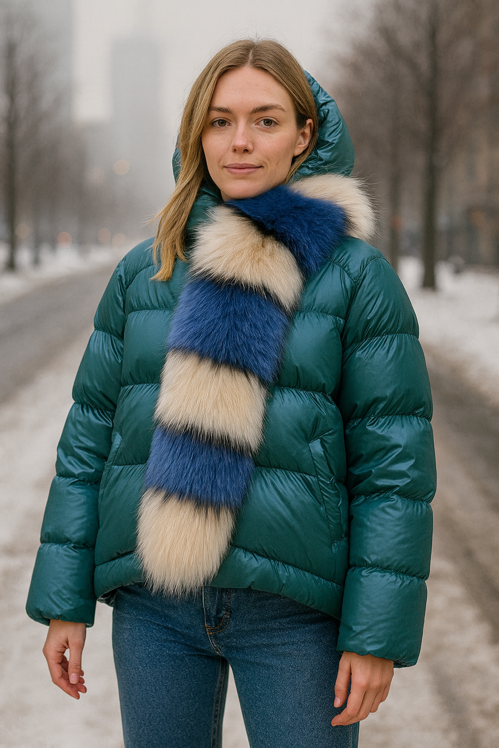 Puffer με κουκούλα & οικολογική γούνα