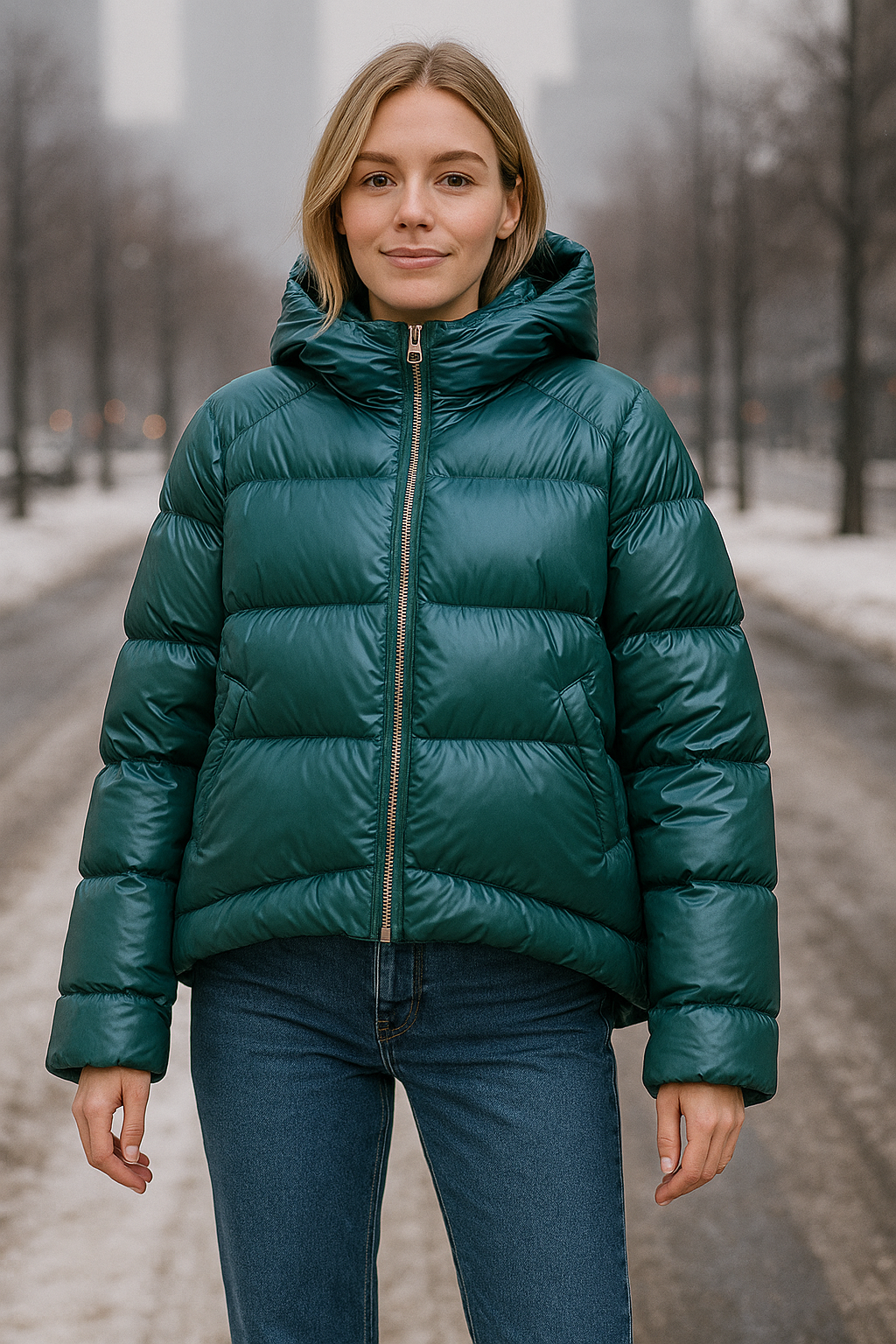 Puffer με κουκούλα & οικολογική γούνα