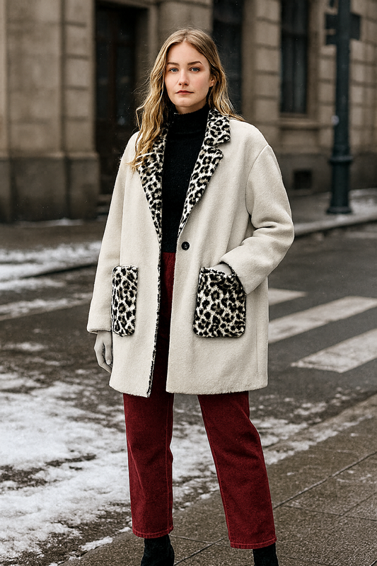 Ημίπαλτο oversized με γούνα animal printed