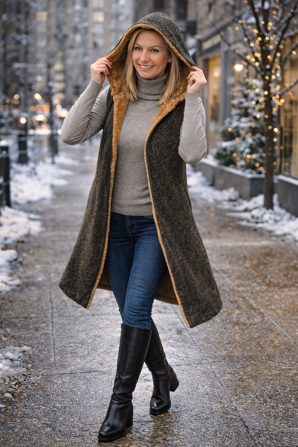 Γιλέκο fluffy δίχρωμο μακρύ