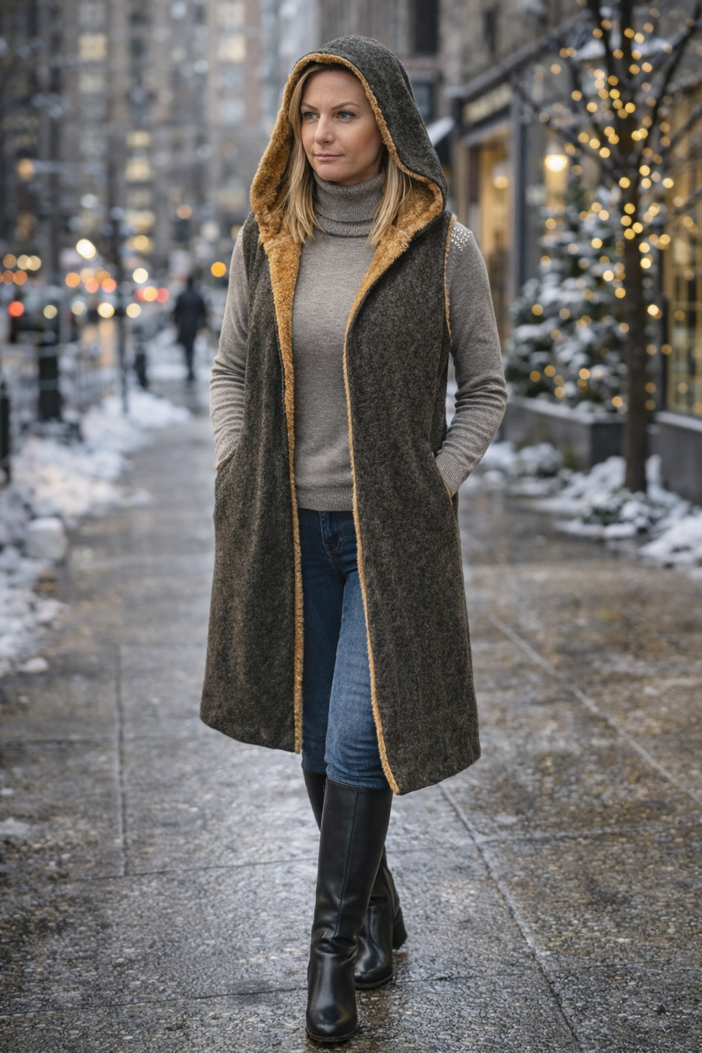 Γιλέκο fluffy δίχρωμο μακρύ