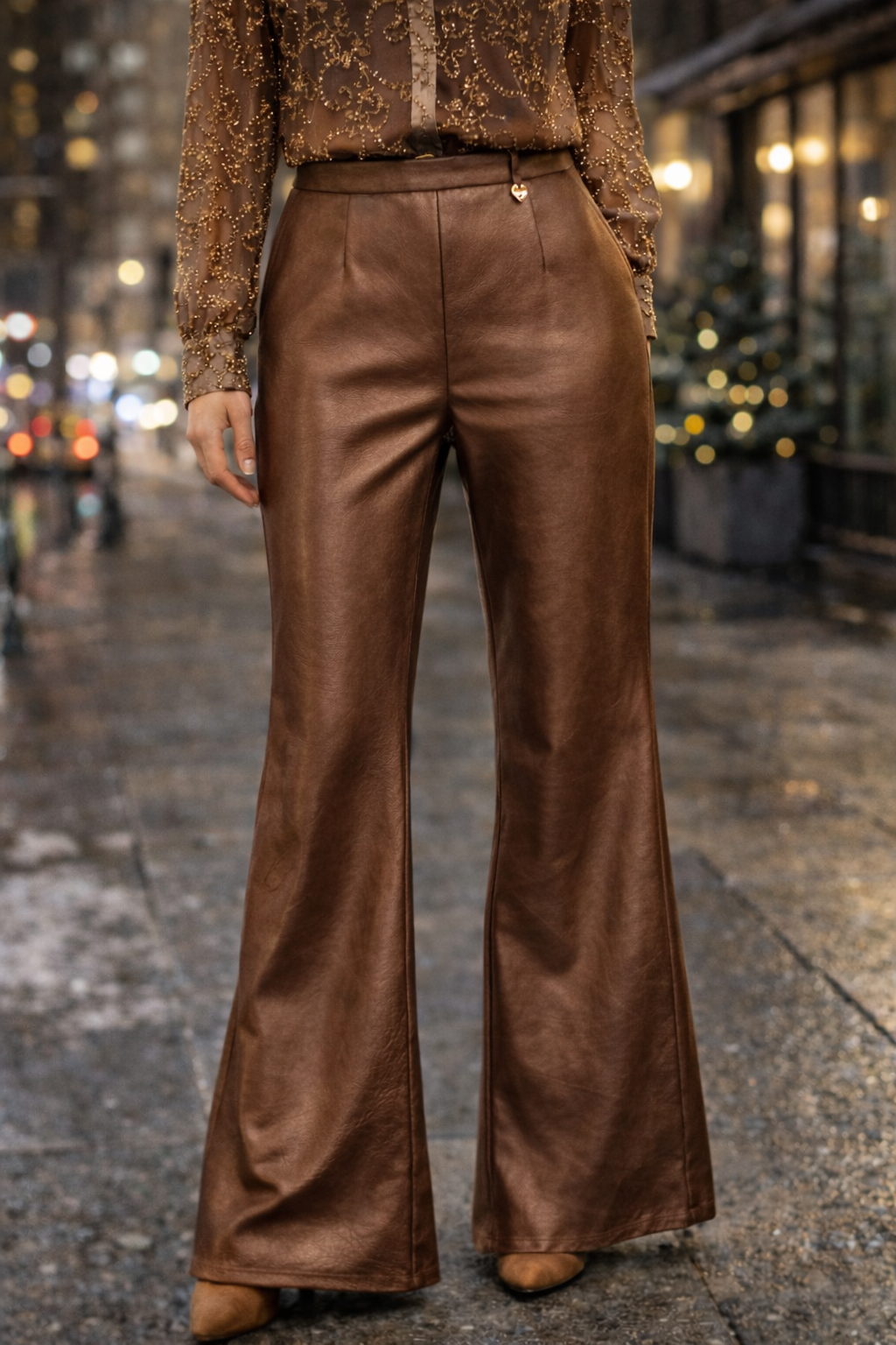 Παντελόνι δερματίνης καμπάνα μεταλλιζέ