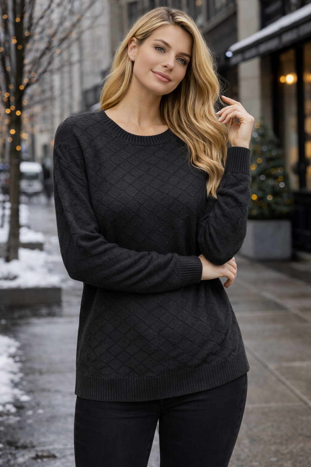 Μπλούζα πλεκτή λεπτή με σχέδια oversized