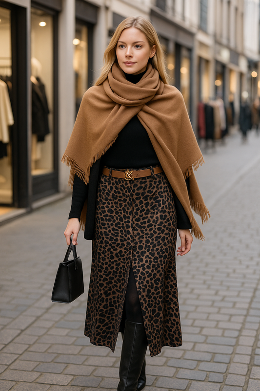 Φούστα midi με ζωνάκι animal printed