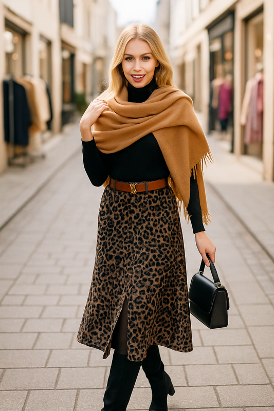 Φούστα midi με ζωνάκι animal printed