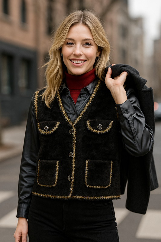 Γιλέκο γούνινο με lurex λεπτομέρειες