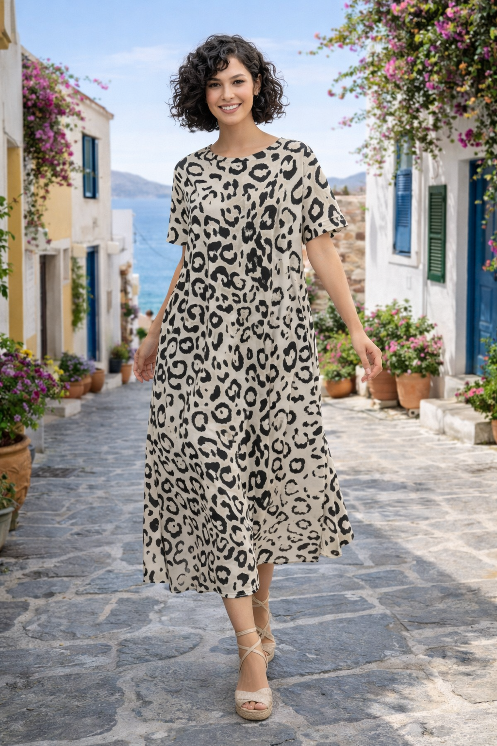 Φόρεμα βαμβακερό midi animal printed