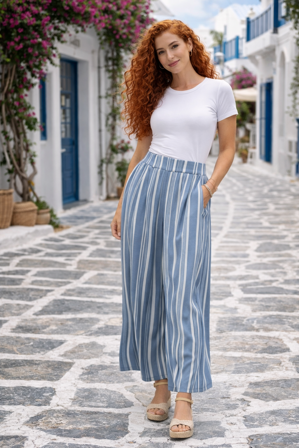 Παντελόνα loose ριγέ Α γραμμή