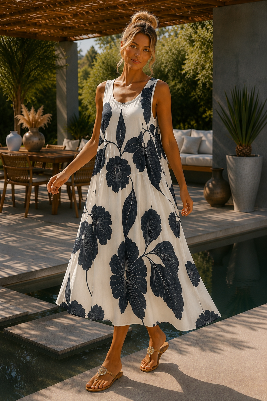 Φόρεμα midi cotton βουάλ φόρεμα floral printed