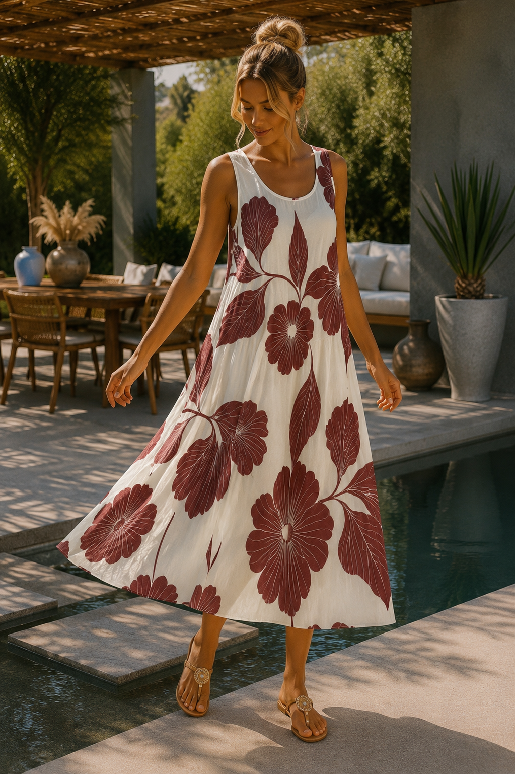 Φόρεμα midi cotton βουάλ φόρεμα floral printed