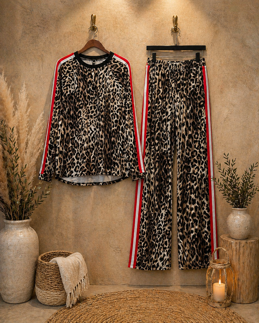 Σετ animal printed ριγέ μπλούζα - παντελόνα