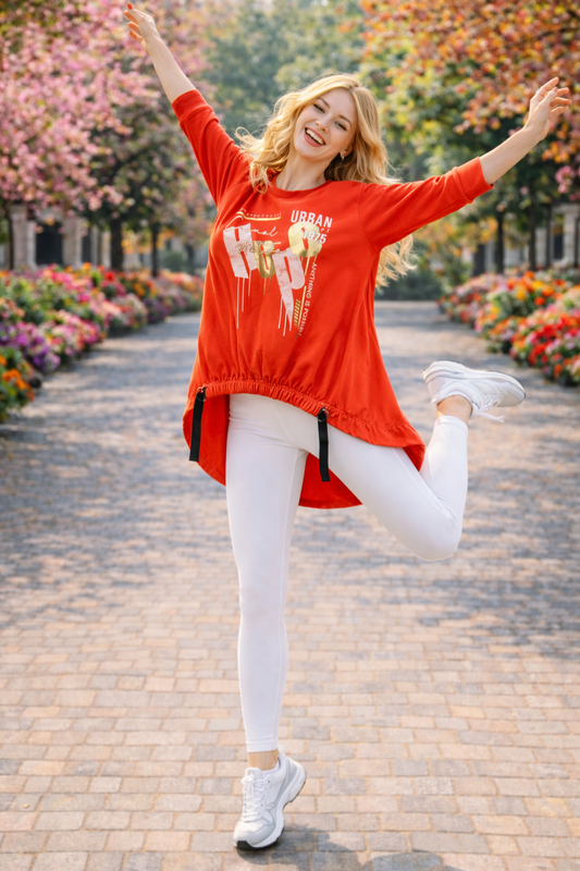 Φούτερ βαμβακερό ασύμμετρο με στάμπα