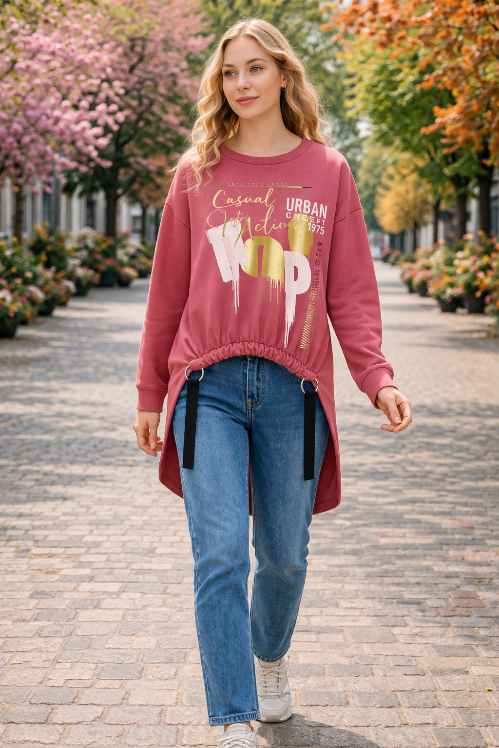 Φούτερ βαμβακερό ασύμμετρο με στάμπα