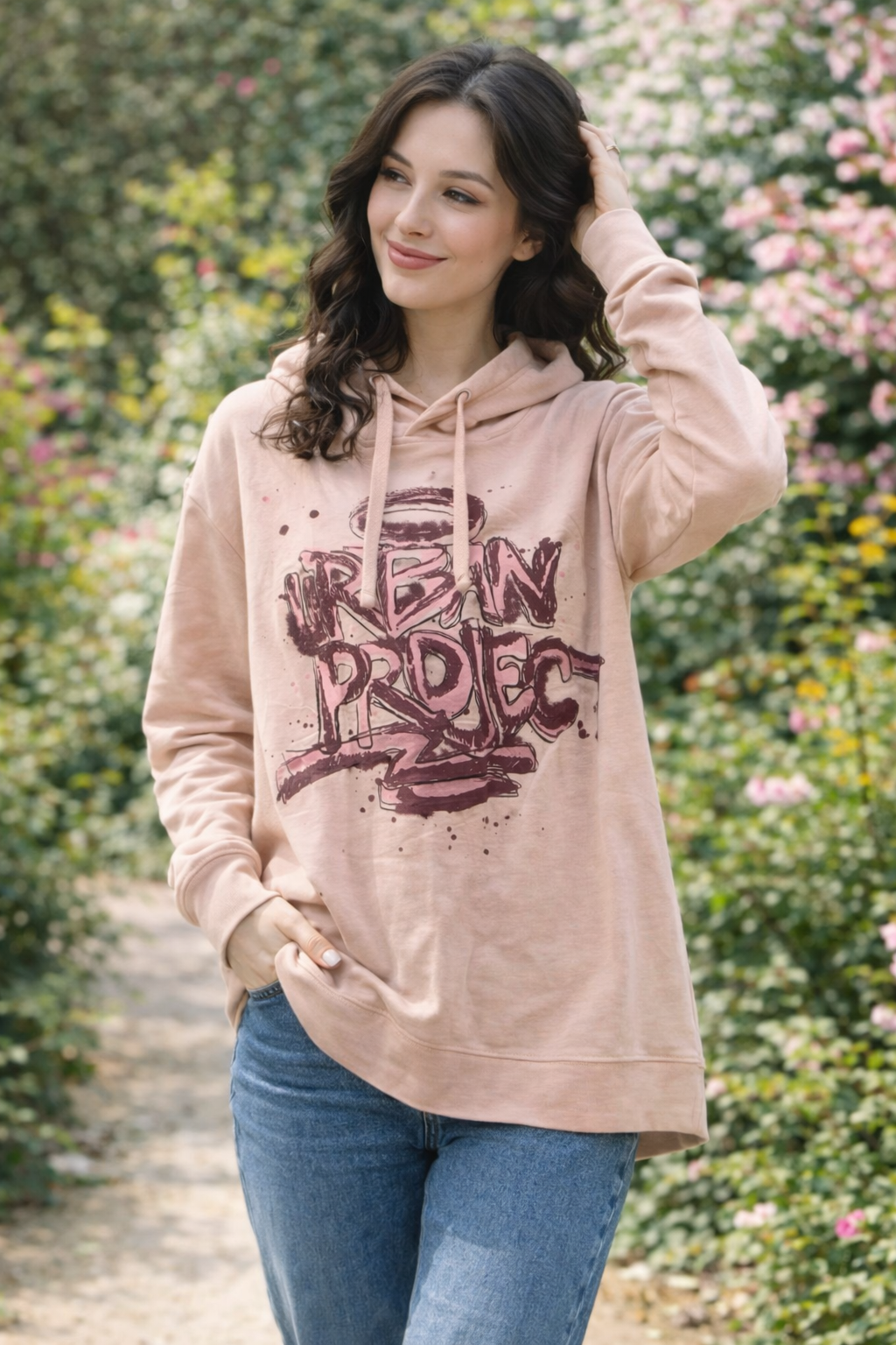 Φούτερ βαμβακερό με στάμπα και κουκούλα