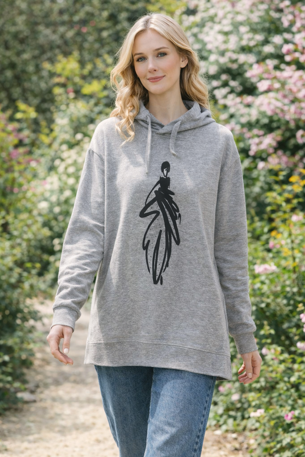 Φούτερ βαμβακερό με στάμπα και κουκούλα