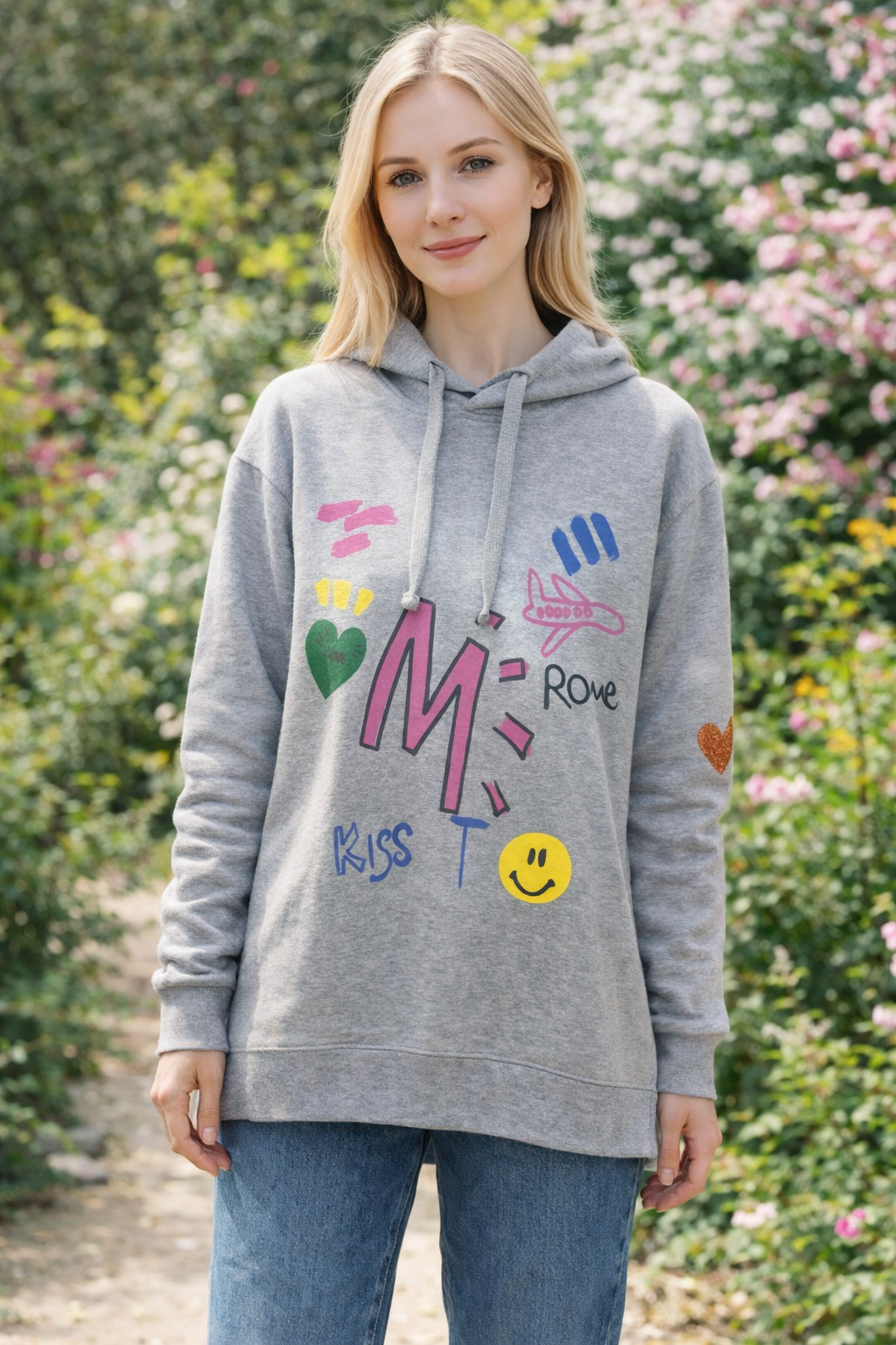 Φούτερ βαμβακερό με στάμπα και κουκούλα