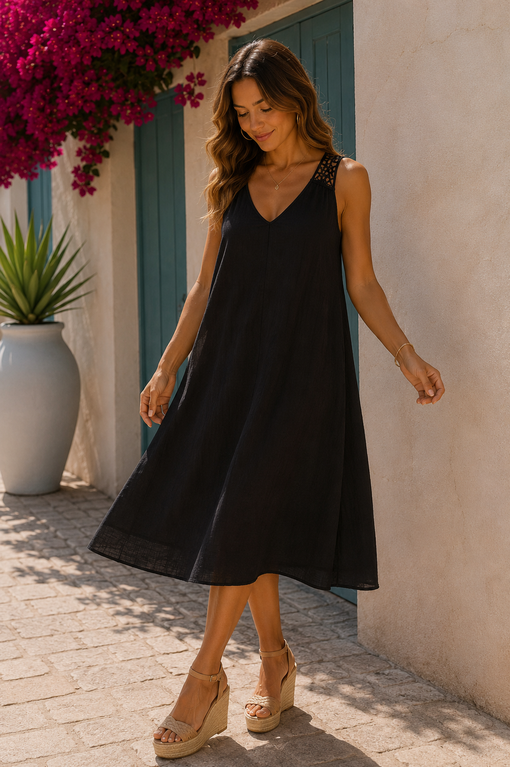 Φόρεμα midi viscose με εντυπωσιακή πλάτη