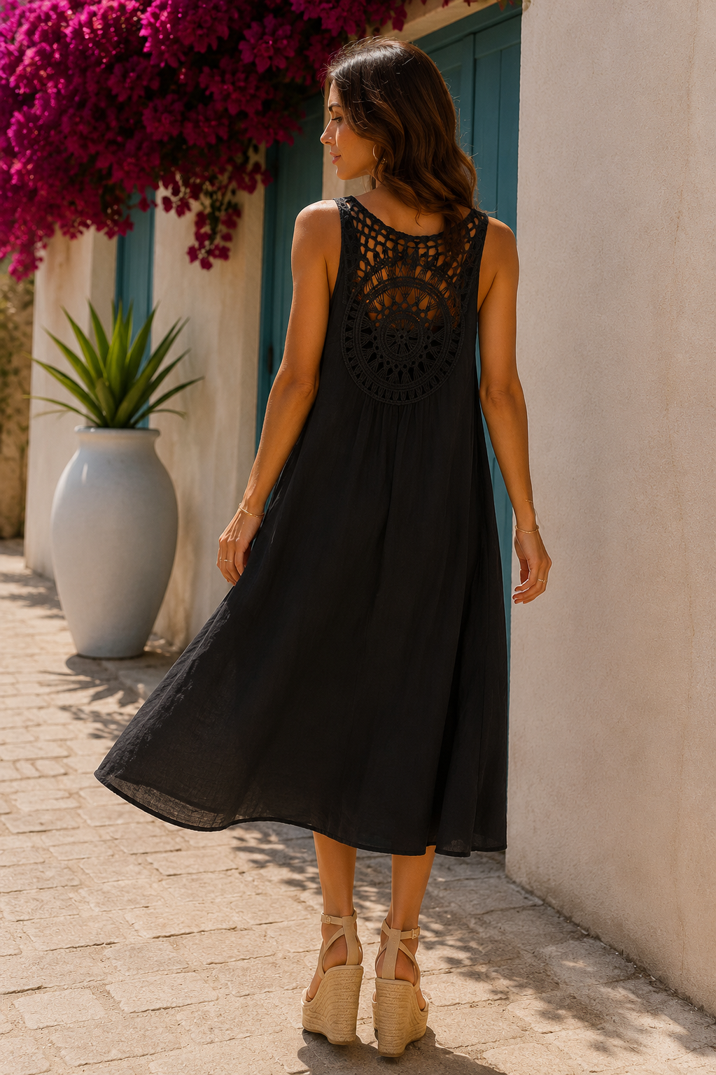 Φόρεμα midi viscose με εντυπωσιακή πλάτη