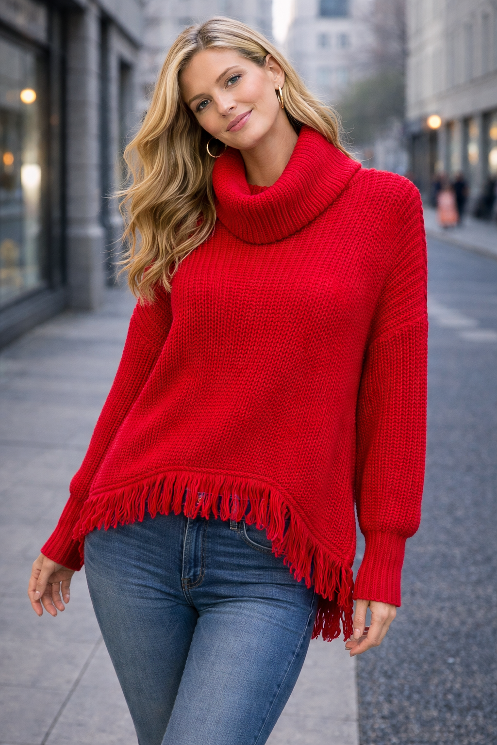 Μπλούζα πλεκτή ζιβάγκο με κρόσσια