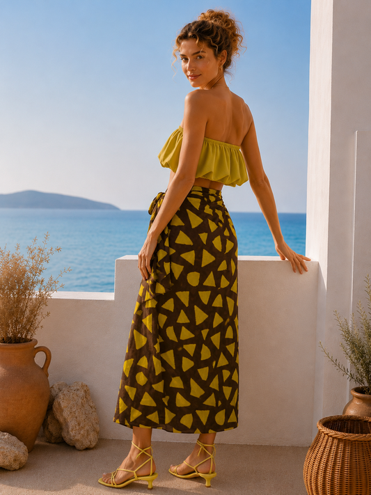 Φούστα maxi cotton/φάκελος geometric printed