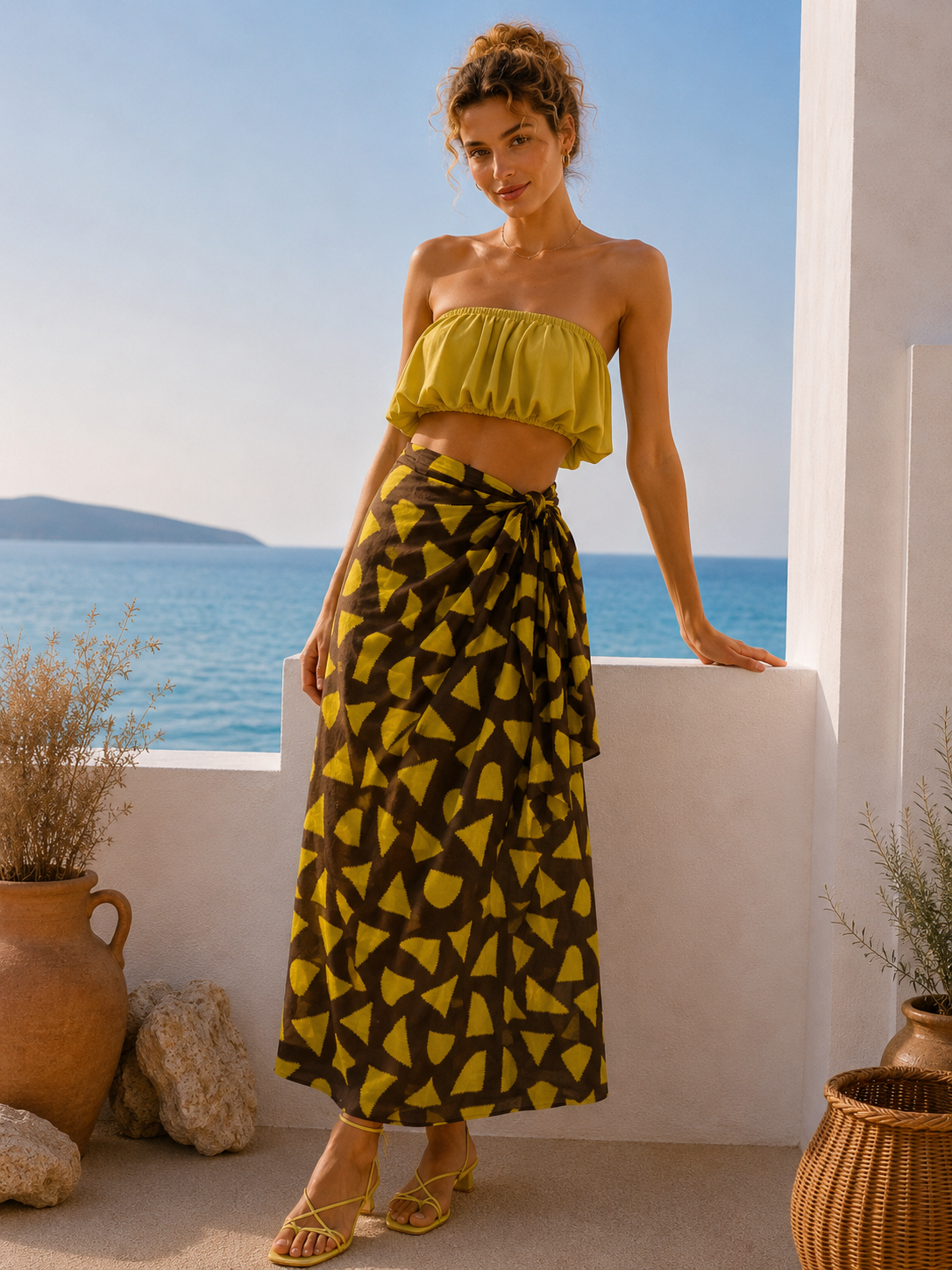 Φούστα maxi cotton/φάκελος geometric printed
