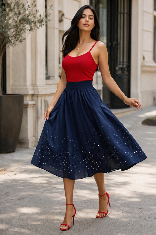 Φούστα midi ποπλίνα με strass