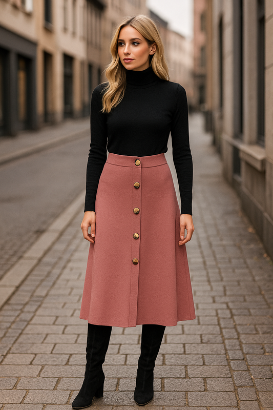 Φούστα midi από κρουστό πλεκτό με διακόσμηση