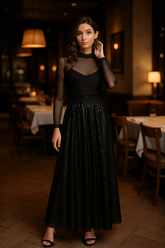 Φούστα maxi τούλινη με παγιέτα see through