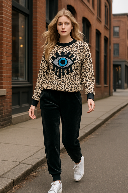 Σετ φόρμας βελουτέ oversized μπλούζα - παντελόνι