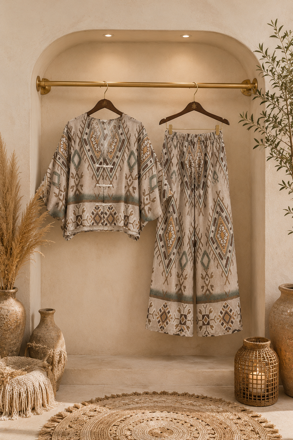 Σετ πουκαμίσα και παντελόνα βαμβακερό ethnic printed