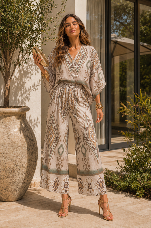 Σετ πουκαμίσα και παντελόνα βαμβακερό ethnic printed
