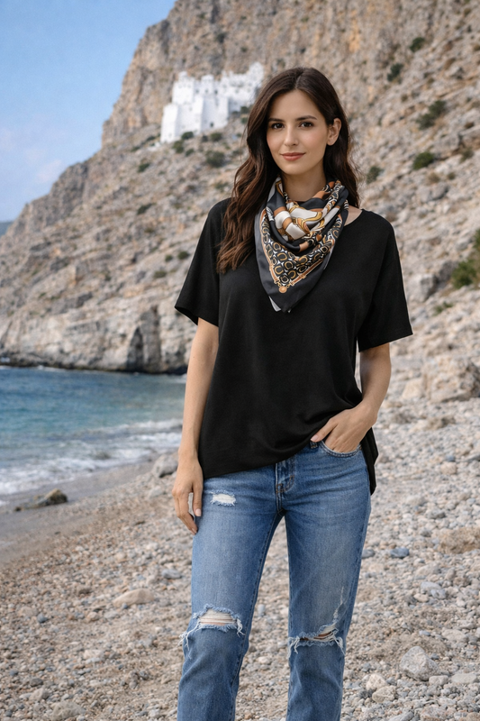 Μπλούζα loose viscose με φουλάρι