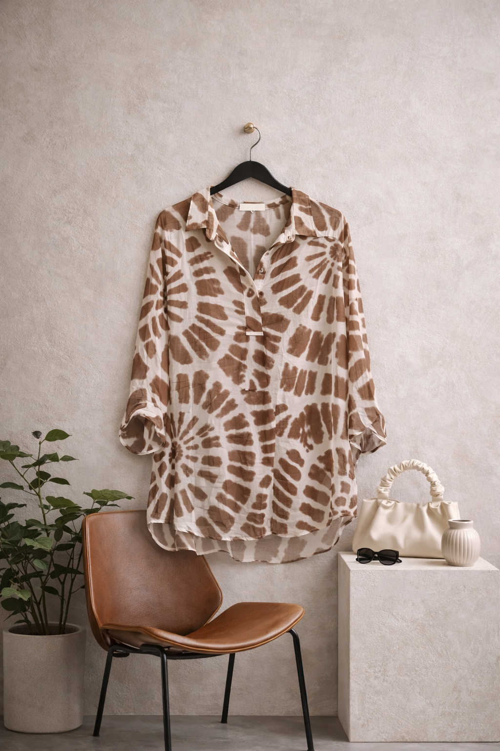 Μπλουζοπουκαμίσα βαμβακερή printed oversized