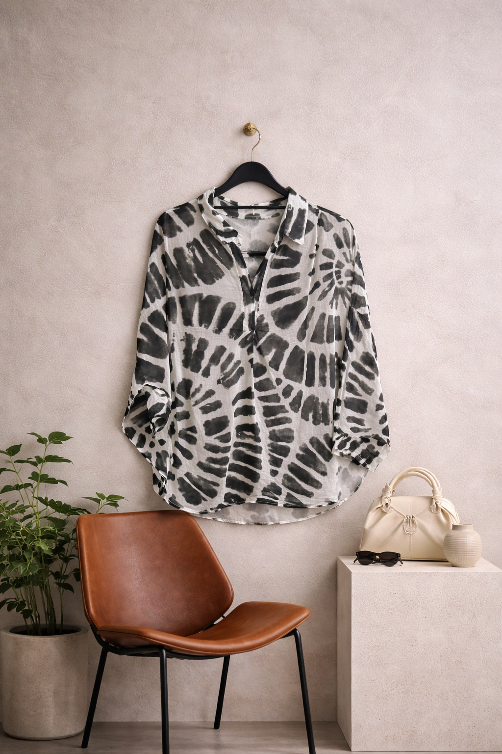 Μπλουζοπουκαμίσα βαμβακερή printed oversized