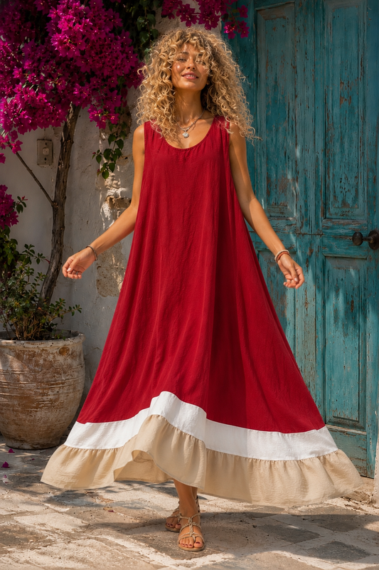 Φόρεμα loose maxi viscose με βολάν