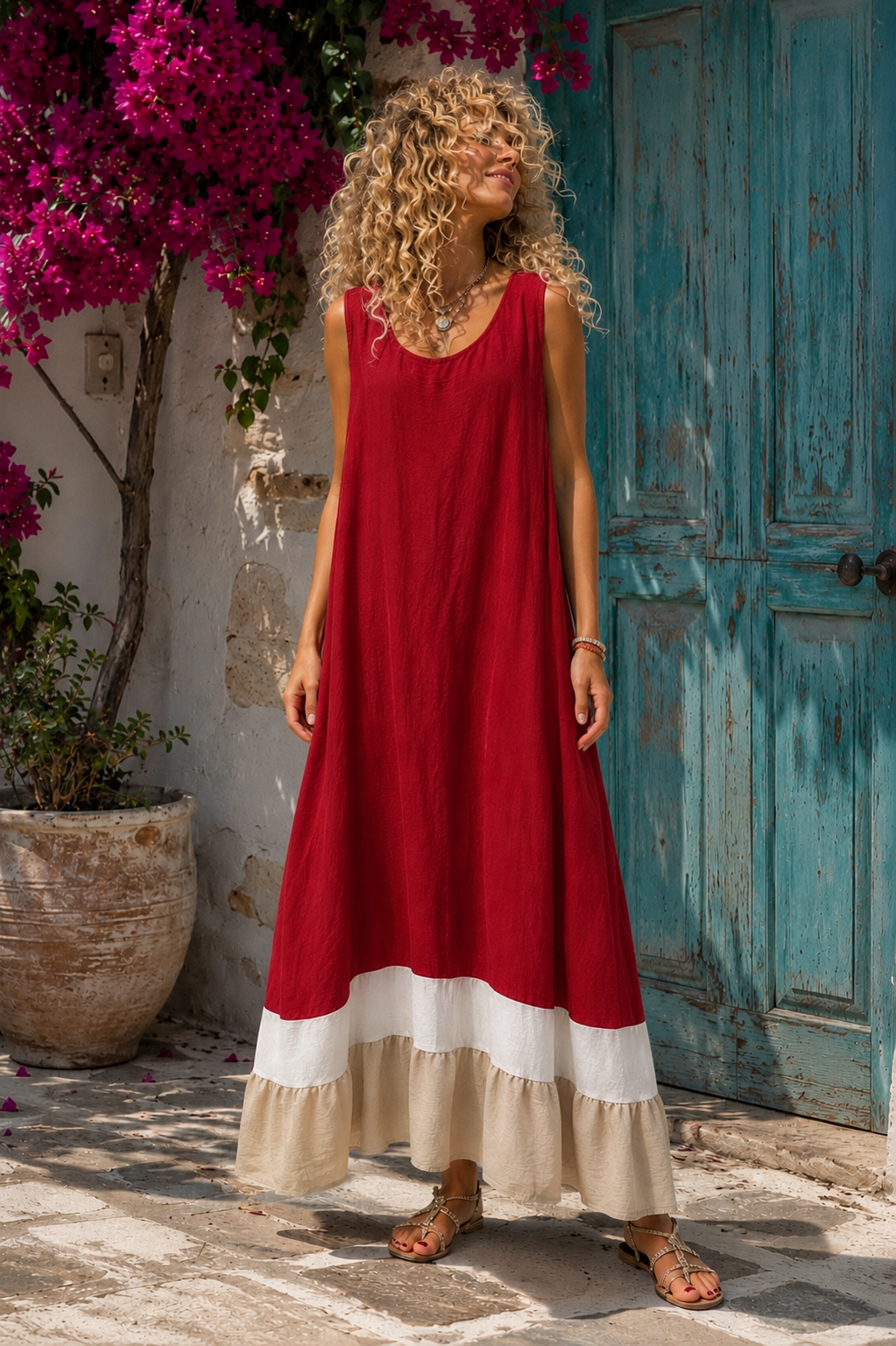 Φόρεμα loose maxi viscose με βολάν