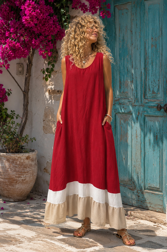 Φόρεμα loose maxi viscose με βολάν