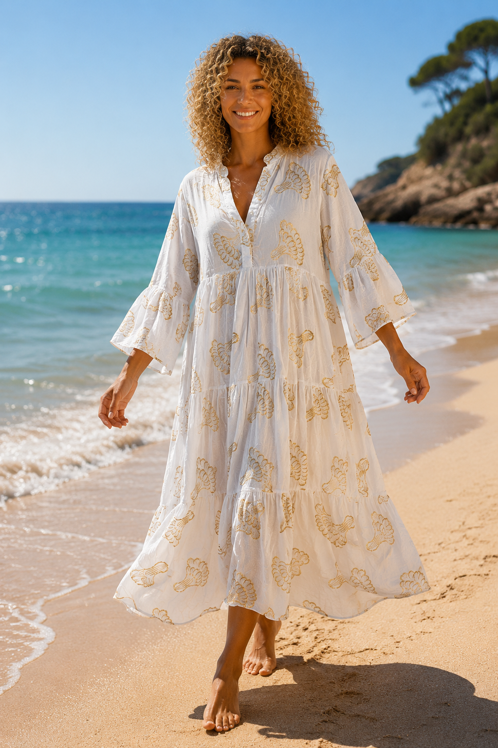 Καφτανοφόρεμα boho με κέντημα