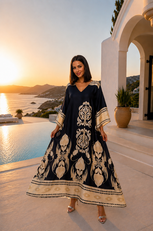 Καφτανοφόρεμα σατινέ ethnic printed