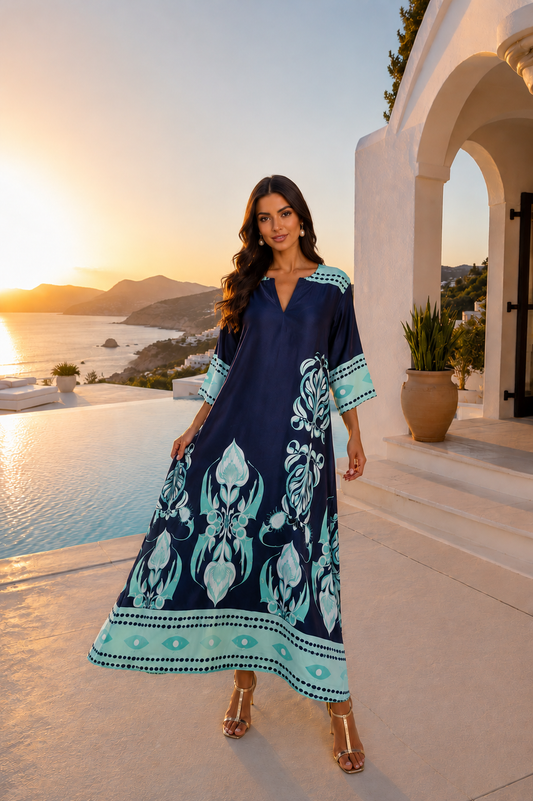 Καφτανοφόρεμα σατινέ ethnic printed