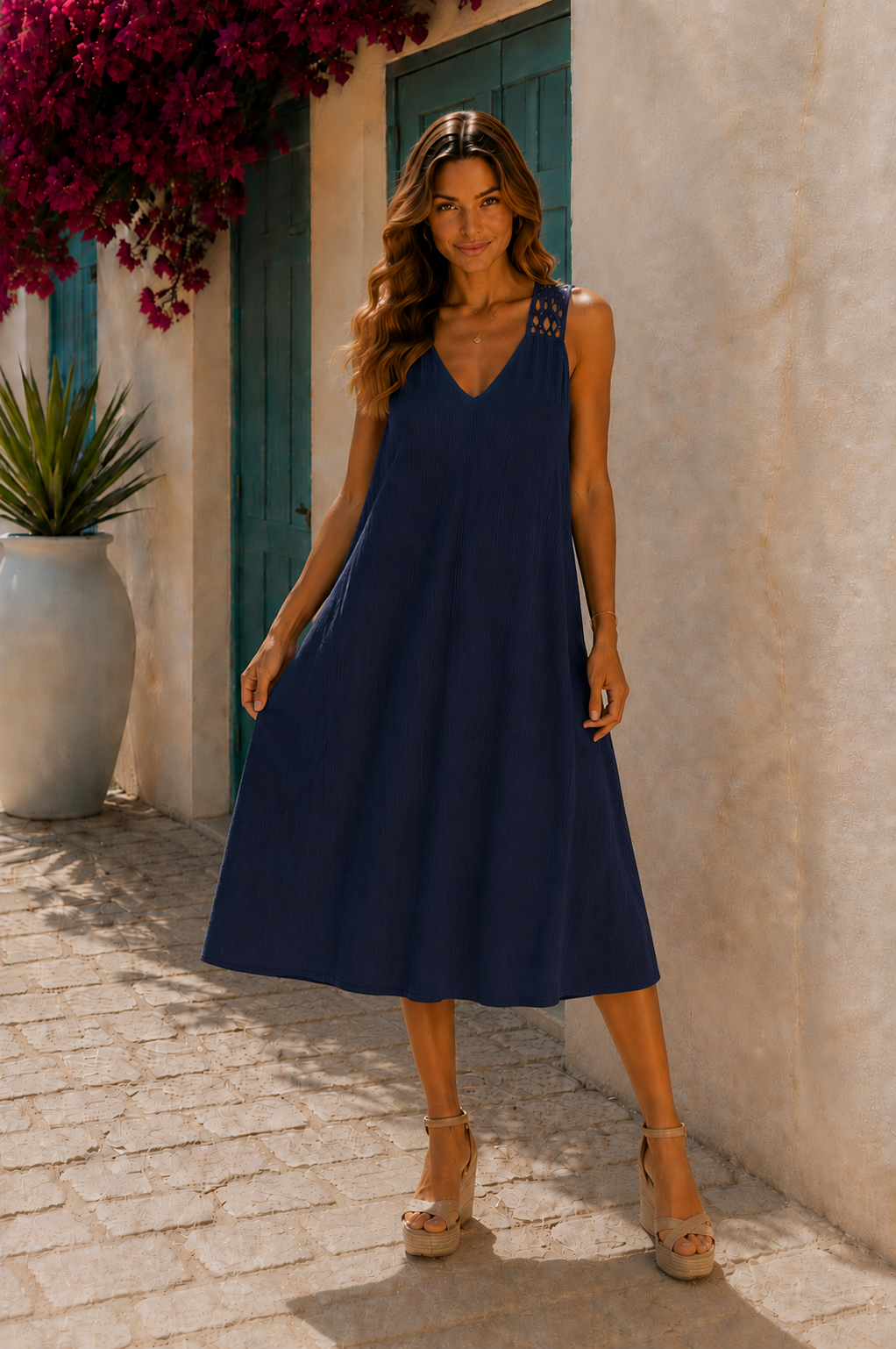 Φόρεμα midi viscose με εντυπωσιακή πλάτη