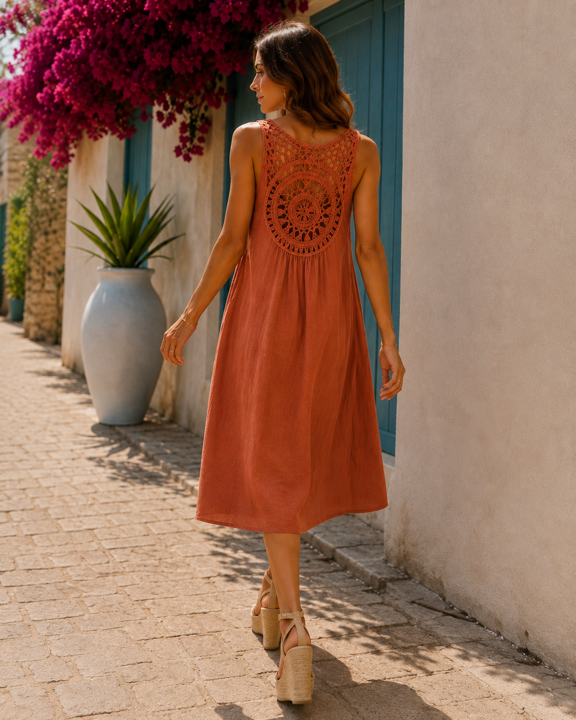 Φόρεμα midi viscose με εντυπωσιακή πλάτη
