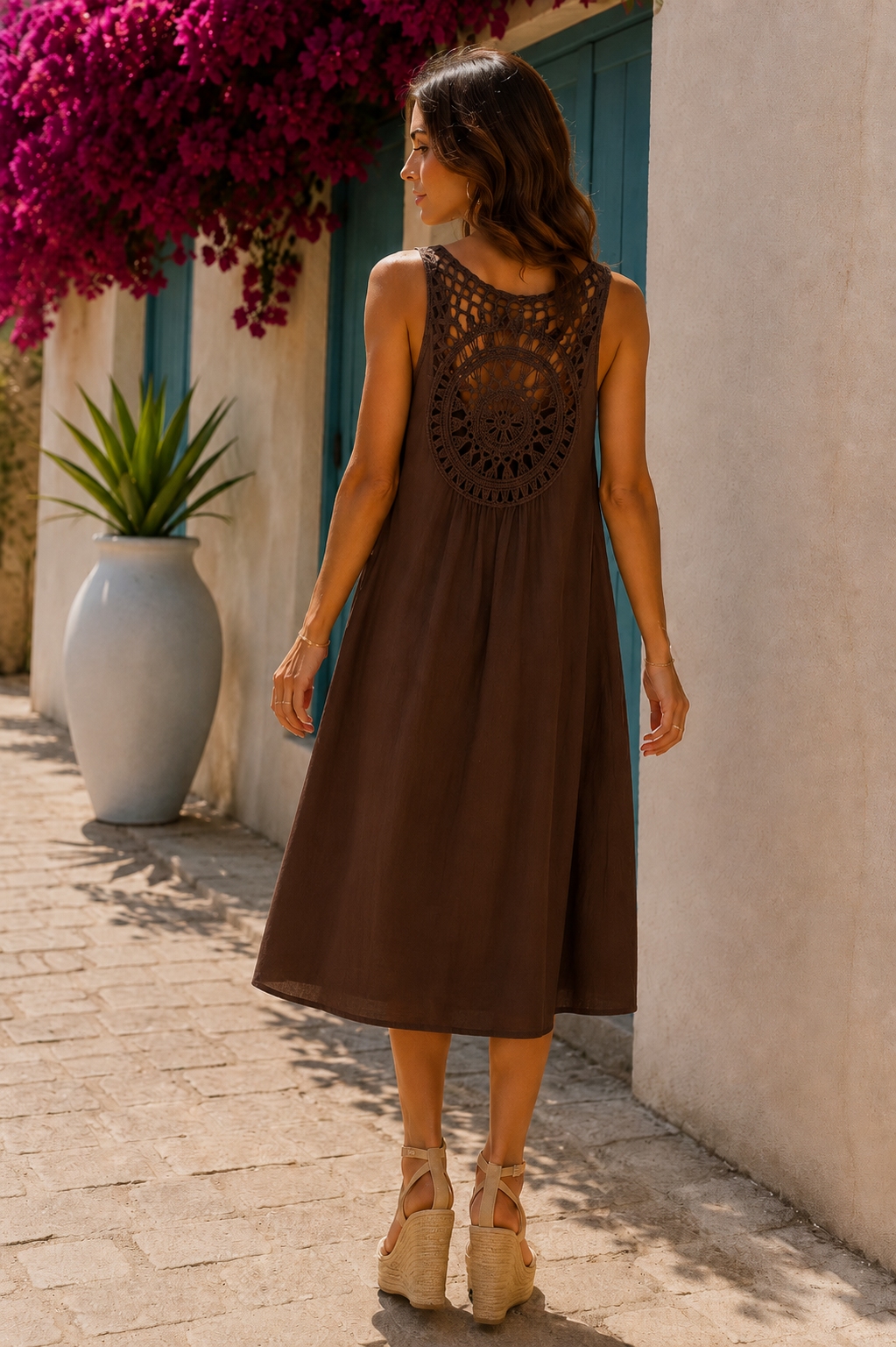 Φόρεμα midi viscose με εντυπωσιακή πλάτη